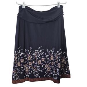 BCBGMAXAZRIA Navy Blue Floral A-Line Knee Length Skirt Size Medium